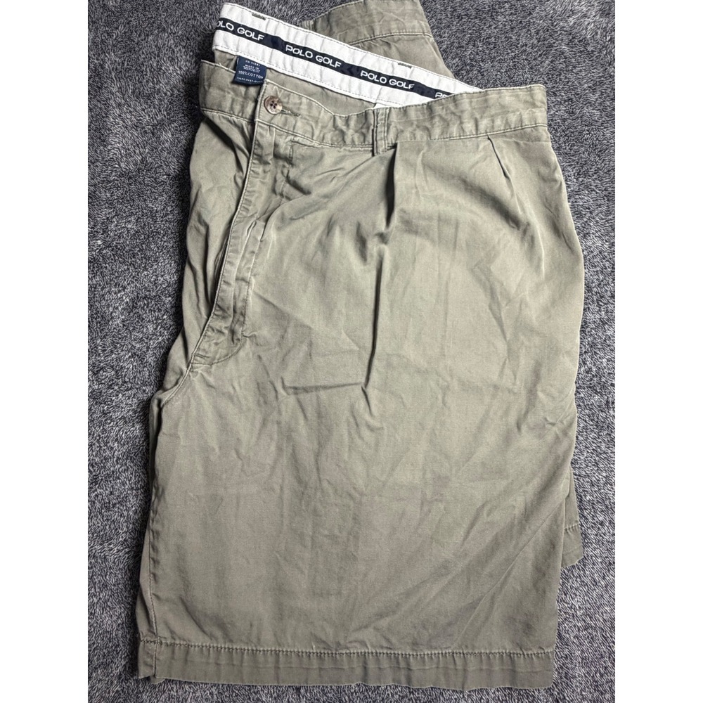 Polo Golf Ralph Lauren Mens Pleated Chino Shorts Olive Green Cotton Size Unknown